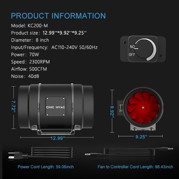 EC Inline Fan With Stepless Speed