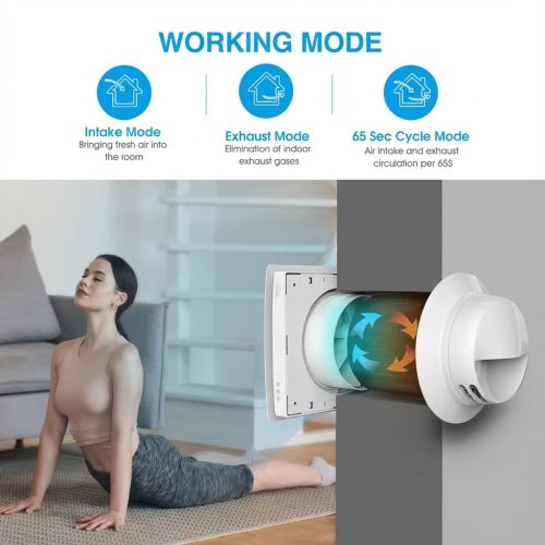 KCvents VT501-Remote or WiFi Heat Recovery Ventilation (HRV) Wall Mounted Room Fresh Air Fan With Ceramic Hepa Filter Ventilation System 6 inch