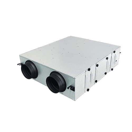 EC Energy Recovery Ventilator ECvents EC Motor Shop industrial HVAC air handling unit with dual air intake ports, energy-efficient EC motors, and durable construction for reliable ventilation and climate control solutions.