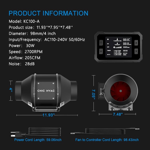 4/6/8-inch Inline Duct Ventilation Fan EC Fresh Air Fan With Wifi Speed Control Suitable for greenhouses homes Exhaust Fan