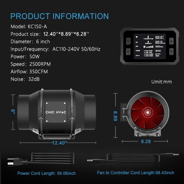4/6/8-inch Inline Duct Ventilation Fan EC Fresh Air Fan With Wifi Speed Control Suitable for greenhouses homes Exhaust Fan