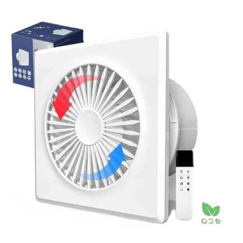 ECvents EC motor shop, energy-efficient bathroom exhaust fan with automatic airflow control and remote control, ideal for residential and commercial ventilation needs.