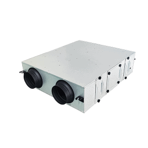 High-efficiency EC motor with dual inlet ports, energy-saving design, suitable for HVAC and industrial applications.