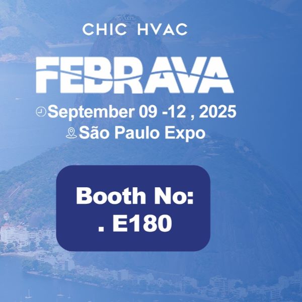 ECvents electric motor shop at Febrava 2025 HVAC trade show in São Paulo, booth E180, showcasing industrial electric motors and HVAC solutions for commercial applications.