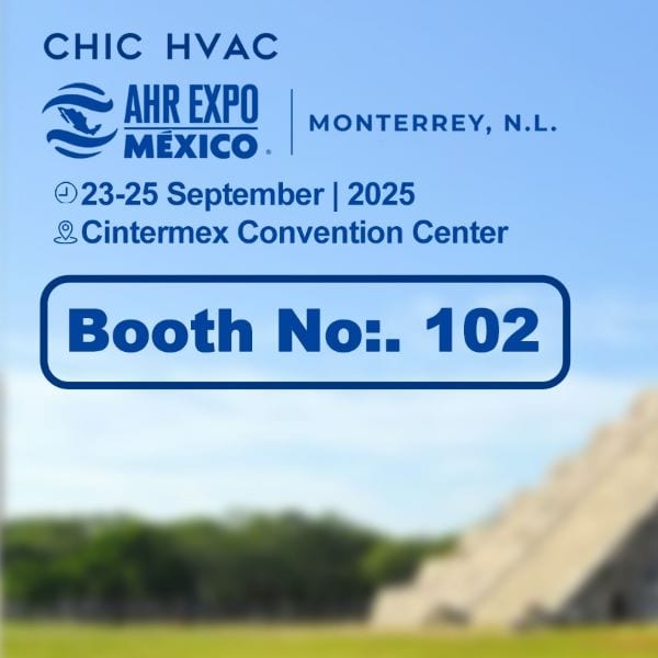 ECvents EC motor shop booth at AHR Expo Mexico 2025, featuring high-quality HVAC motors for commercial and industrial applications at Cintermex Convention Center.