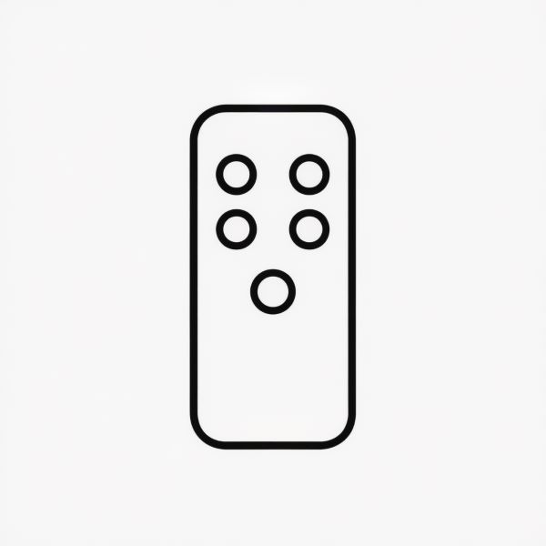 Remote control diagram, simple line drawing of a TV remote with six buttons, black outline on white background.